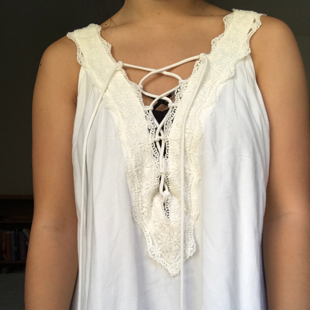 Off White Lace Tie Front Dress